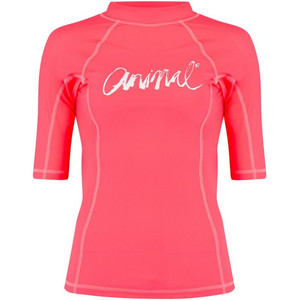 Animal Womens Vickie Short Sleeve UV50 Rash Vest Neon Orange CL8SN343